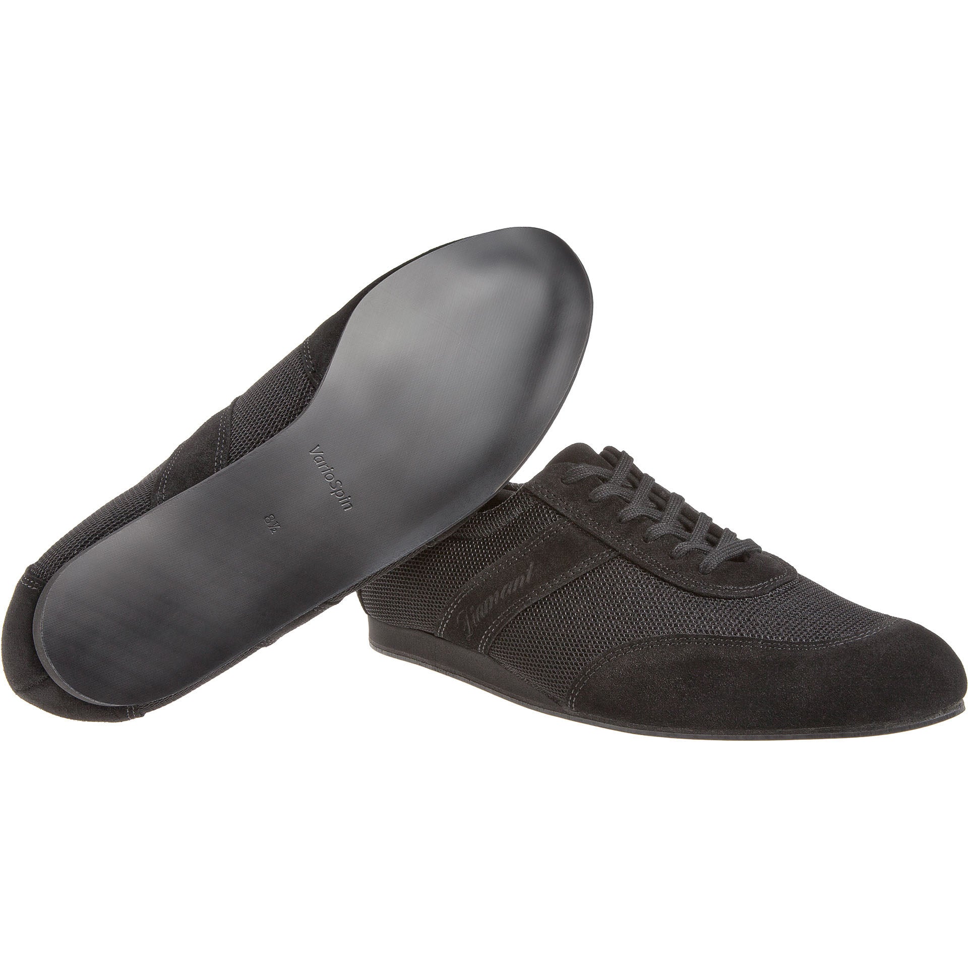 Der Diamant 192 Tanzsneaker in Schwarz verfügt über ein Schnürdesign aus Wildleder und Mesh und präsentiert die Vario Spin Sohle.